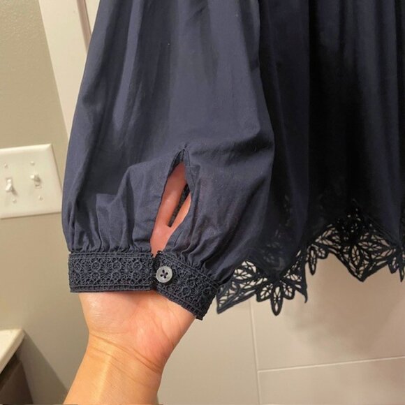 Chico's Lace Trim Blouse Top Size XL (16) Navy Blue - Picture 12 of 16